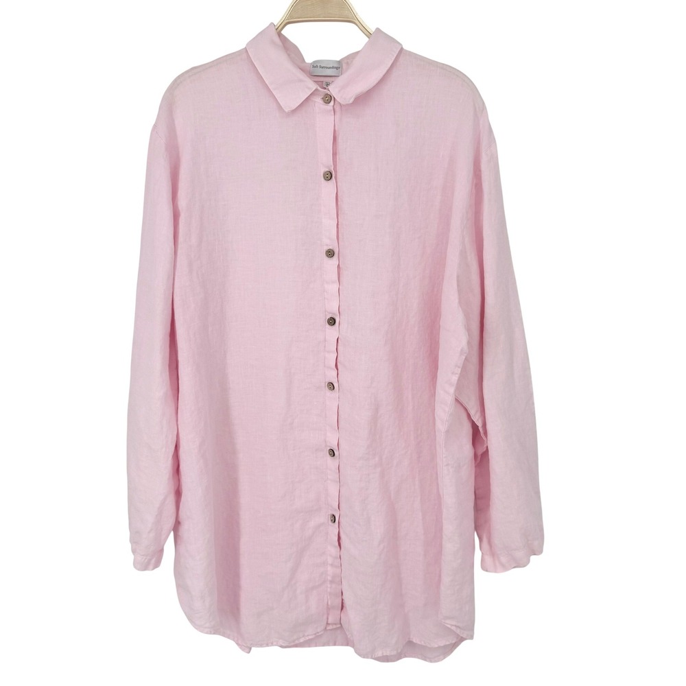 Soft Surroundings Button Down Women 3X Pink Excellent Linen Long Sleeve L2739